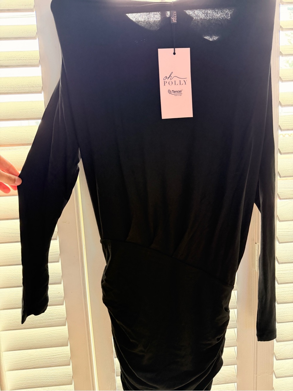Oh Polly Black Long Sleeve Ruched Dress Top
